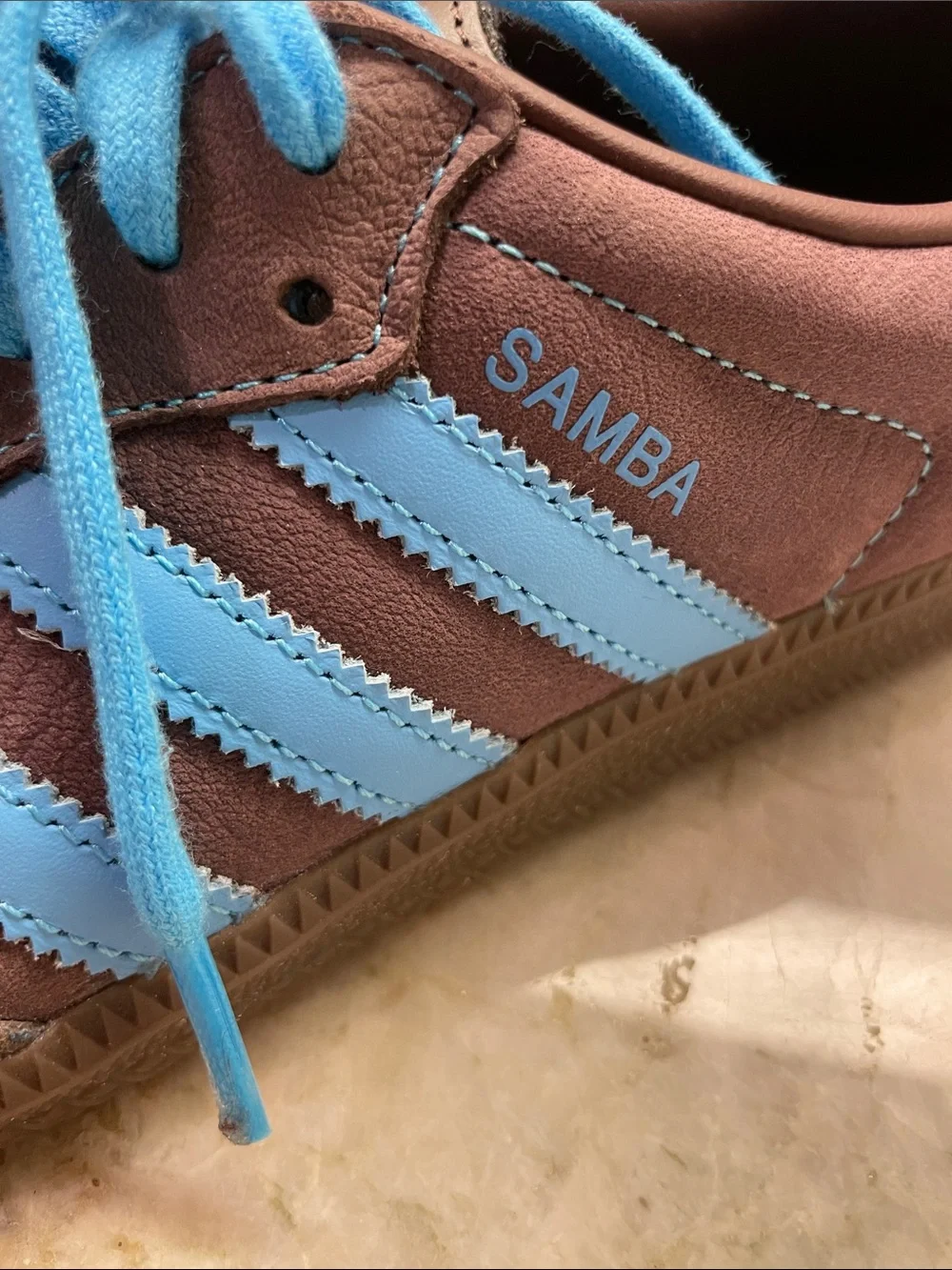 adidas Samba Brown Sneakers with Bright Blue Accents